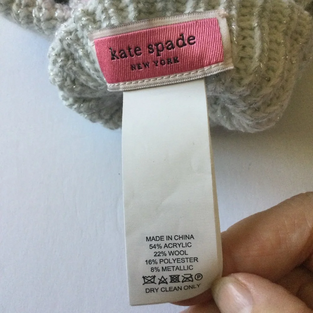 KATE SPADE METALLIC BOW POP TOP CONVERTIBLE MITTENS FINGERLESS GLOVES SILVER NWO